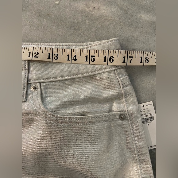 NWT Old Navy Size 8 Silver Shine Metallic Zip Stretch Denim A Line Mini Skirt - Picture 11 of 12